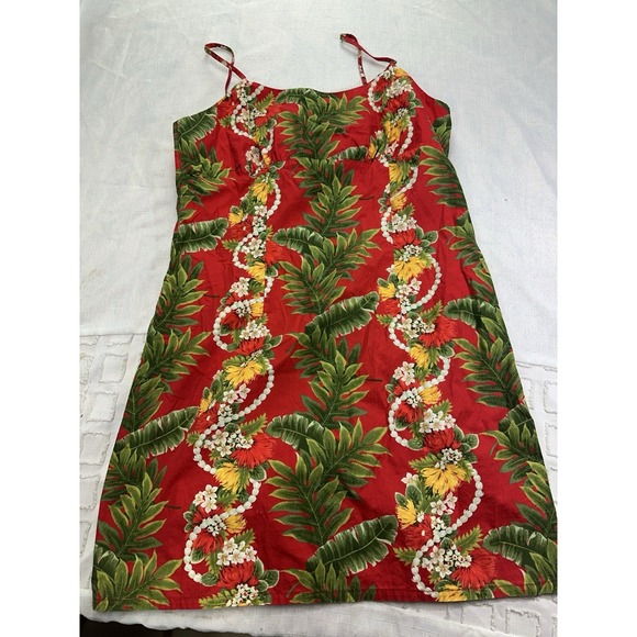 Vintage Dresses & Skirts - Vintage Hawaii USA Large Tropical Floral Sheath Dress Spaghetti Strap Vacation